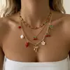 Collar Largo con Colgante de Cereza Roja Estilo Y Europeo y Americano Dulce y Fresco, Collar en Capas con Cuentas de Frutas Rojas Vintage para Mujer, Accesorio de Vacaciones de Nicho