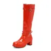 Botas de Moda Outono e Inverno, Botas de Couro Femininas, Botas de Salto Quadrado em Couro Envernizado, Saltos Altos de Bico Redondo, Botas Femininas Amazon Tamanho 40-48