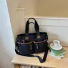 Bolsa Tote de Veludo Cotelê Khaki Suave, Macia e Aconchegante, Simples e Durável, com Múltiplos Compartimentos, para o Dia a Dia, Escola, Ombro