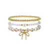 Pulsera de Nudo de Lazo con Perlas Estilo Europeo y Americano, Diseño de Nicho Estilo Bohemio de Moda, Pulsera de Perlas Apilable para Mujeres