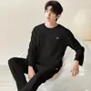 Pijama Masculino de Algodão com Gola Redonda, Em Estoque para Atacado, Novo Estilo Casual de Outono em Cor Sólida, Pode Ser Enviado como Item Único