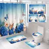 Nuevo juego de alfombrilla de baño y cortina de ducha de franela estampada con mariposas y flores, un accesorio de baño de cuatro piezas para uso doméstico, diseñado para la decoración del baño y la prevención de moho.