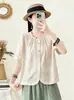 Camisa de mujer de cuello redondo y manga corta, fina de verano 2026 nuevo estilo coreano, holgada y elegante, top petite bordado