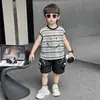 Conjunto de Chaleco de Verano para Niños 2026 Nuevo Elegante Rayado Sin Mangas Conjunto de Dos Piezas con Shorts para Niños