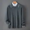 Cárdigan de punto de color contrastante estilo perezoso con cuello polo para hombre, Nuevo artículo Otoño/Invierno 2026, chaqueta superior de manga larga retro de nicho