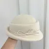 Gorro de Pescador Tejido para Mujer con Parte Superior Cóncava, Sombrero de Moda Otoño e Invierno con Lazo de Piel Sintética y Ala Enrollada