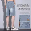 Shorts de Mezclilla Finos de Verano para Hombre con Estampado de Cielo Estrellado, Marca de Tendencia Estilo Americano 2026 Nuevos Shorts Casuales Rectos Sueltos a la Rodilla