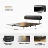 Nueva Cama con Respaldo Ultradelgado de Acero al Carbono con Cabecero Colgante Estilo Antiguo, Cama de Cuero Negro, Cama Estilo Francés Retro para Apartamentos Pequeños