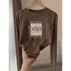 Camiseta de algodón puro de manga larga negra con estampado de espina de pez, hombros rectos, moda de otoño para mujer, top versátil ajustado estilo Ins