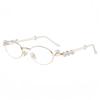 Armação de óculos oval de metal incrustada de diamantes Armação de óculos pequena de pérola Advanced Sense Plain Face-free Can-fit Miopia Lente plana