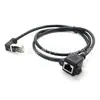 Cable de Extensión de Red Gigabit Categoría 6 con Conector Hembra RJ45 a Cabezal de Cristal RJ45 en Ángulo de 90 Grados con Agujeros para Tornillo de Oreja