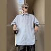 Camisa Manga Curta Azul Céu Estampa Espinha de Peixe Almofada de Ombro Invisível Senso de Design High-grade Cleanfit Estilo de Rua Camisa de Manga Meia Mão para Homens