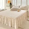 Faldón de Cama de Algodón Puro Pieza Única Todo Algodón Encaje Cubre Colchón a Prueba de Polvo Cama de 1.5m 1.8m Colcha Floral Juego de Tres Piezas
