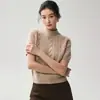Suéter de punto de cachemira, cuello alto de ochos, top de otoño de manga corta para mujer, novedad, efecto adelgazante, estilo simple y retro