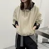 Chamarra corta con capucha de bloques de color estilo coreano para mujer, nueva colección de otoño, chaqueta casual versátil de corte holgado, abrigo corto, top de moda