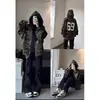 Moletom com Capuz Bordado Estampa de Letras Camuflada Masculino Outono Estilo High Street Americano Jaqueta Cardigan Retrô para Casal