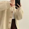Estilo Coreano Otoño e Invierno Nuevo Diseño Sensación Color Sólido Tejido Suéter Chaqueta Cárdigan Relajado Holgado Cuello Redondo Top