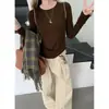 Blusa de tricô com gola redonda e mangas compridas, color block, elegante e que afina, para outono e inverno, com uma segunda pele por baixo
