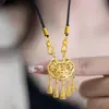 Antigo Fugui Francês Auspicioso Borla Lótus Ponta Diamante Cadeado Pingente Imitação Vietnã Areia Ouro Cadeado Longa Vida Elegante Colar Vintage