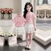 Conjunto de Dos Piezas para Niña Grande Elegante Delgado de Manga Corta y Falda Dulce Linda de Pastel para Verano