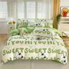 Juego de Cama de Cuatro Piezas Espesado Cepillado de Algodón Puro Clase A, Estilo Fresco, Amigable con la Piel, Sábana y Funda de Edredón 100% Algodón, Juego de Tres Piezas para Dormitorio