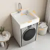 Armario compacto para lavandería de balcón con fregadero integrado, armario para lavadora de carga superior con tabla de lavar, mueble de baño