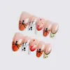 Unhas postiças de Halloween transfronteiriças, formato amêndoa, desenho de abóbora de Halloween, fantasma, sangue, francesinhas falsas, peças de nail art