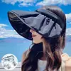 Sombrero de Sol de Verano con Protección UV Negra, Sombrero de Sol de Nuevo Estilo para Mujer, Sombrero Abierto con Forma de Concha, Sombrero Portátil de Ala Ancha para Cubrir el Rostro