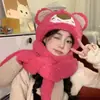 Conjunto de Gorro de Oso de Invierno Forrado de Polar, Bufanda y Guantes con Capucha para Mujer, Lindo y Cálido Conjunto de Tres Piezas de Peluche para Otoño e Invierno