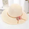 Sombrero de Verano con Ala Ancha para Mujer, Protección Solar, Sombrero de Paja con Lazo, Elegante Sombrero de Paja Transpirable con Ala Ancha para Vacaciones en la Playa