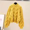 Suéter de punto trenzado para mujer, con cuello redondo y mangas tipo linterna, con un diseño relajado y elegante, de la nueva colección otoño/invierno, estilo coreano, corte holgado y una textura gruesa de punto trenzado