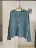 KEKEZOON Suave y Pegajoso Crochet Tejido Hueco Top Cardigan Otoño e Invierno Color Sólido Cuello Redondo Manga Larga Suéter 9303