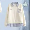Traje para Niñas Primavera y Otoño Cuello de Camisa Infantil Sudadera Falsa de Dos Piezas Pantalones de Pierna Ancha de Mezclilla Conjunto de Dos Piezas para Niñas Temporada de Primavera y Otoño