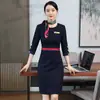 Vestido Profesional de Ventas Manga de Uniforme de Azafata Ropa de Trabajo para Recepción de Hotel Femenina Vestido Elegante de Celebridad de Primavera
