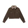 Chaqueta Corta de Solapa Estilo Americano para Mujer, Nueva de Invierno 2025 Ajustada Versátil Acolchada Gruesa Cálida de Algodón