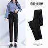 Pantalones de traje de lana otoño e invierno cintura alta rectos delgados pequeños con forro polar grueso sueltos cropped de tubo de pie pequeño