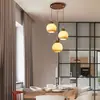Lámpara colgante de mesita de noche para dormitorio, barra de bar de madera maciza y vidrio estilo retro americano, estilo wabi-sabi, lujo ligero, lámpara colgante pequeña de alta gama para comedor