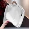 Nueva Camiseta de Manga Larga para Hombre de Otoño, Diseño Simple de Líneas, Botón, Lujo Ligero, Gama Alta, Casual Versátil, Capa Base