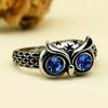 S925 plata lisa retro azul gafas búho joyería anillo al por mayor transfronterizo hombres y mujeres Diseño anillo de búho