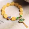 Pulseira de Cera de Abelha Natural para Mulheres Verão Nó Chinês Borla Jade Âmbar Pulseira de Contas de Nicho para Mulheres