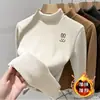 Ropa interior térmica para niñas, con forro polar, engrosada, cuello semi-alto, manga larga, para niños, nuevo, para bebés y niños pequeños, top térmico integrado de polar