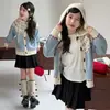 Suéter Cardigan con Capucha Estilo Fair Isle para Niñas 2026 Otoño Nuevo Estilo Coreano Retro Tejido Jacquard Prendas de Abrigo para Niños Mayores