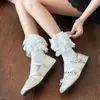 Calcetines con Adorno de Encaje y Lazo Lolita para Mujer, Calcetines de Media Pantorrilla, Estilo Delgado de Verano, Estilo Lolita Versátil, Adecuados para Combinar con Zapatos Pequeños de Cuero