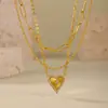 Set de Joyería de Acero Inoxidable Chapado en Oro Real de 18K, Collar y Pulsera con Corazón de Doble Capa, Corazón de Melocotón, Estilo Ins, Completamente Incrustado con Circonita Diamante