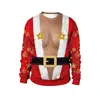 Amazon Caliente Fiesta Navideña Eliminación de Vello del Ombligo Impresión Digital 3D Sudadera de Cuello Redondo Parejas Sudadera