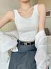 Camisola Blanca sin Mangas para Mujer, Aspecto Adelgazante y Top de Forma I de Talla Grande con Parte Inferior Alta que se Puede Usar por Fuera