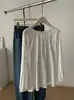 Camisa babydoll branca de algodão lavado estilo coreano, jovial, gola redonda, para mulheres, outono, nicho retrô, plissada, manga longa estilo lanterna