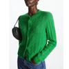 Cardigan de tricô de lã verde torcida com mistura de mohair, novo para primavera e outono, casaco suéter macio e fofo para mulheres, fino