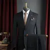 Traje de Lino Azul de Doble Botonadura de Alta Gama Resistente a las Arrugas para Hombre, Atuendo para Padrinos de Boda, Traje Rayado Casual de Negocios para Hombre