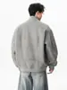 Chaqueta Gris con Cuello Alto Estilo Retro Americano para Hombre Otoño Invierno Marca de Moda Holgada Versátil Tacto de Alta Gama Doble Cremallera Chaqueta Casual